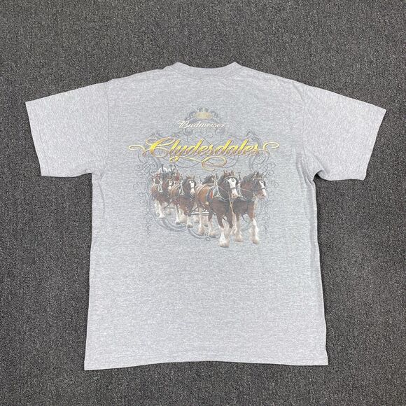 Budweiser Clydesdale T Shirt Gray Short Sleeve Men’s Graphic Print Size Medium - Picture 1 of 5